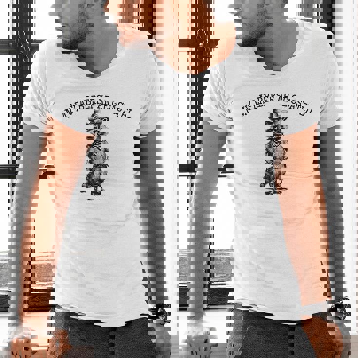 Men's V-Neck T-Shirt - Raccoon Cowboy - Fun & Quirky Style