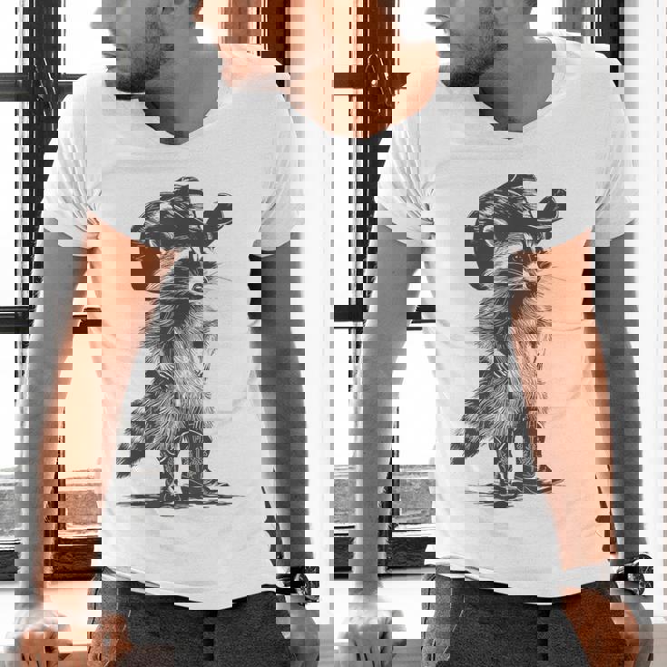 Raccoon Cowboy V-Neck T-Shirt - Unisex Fun Graphic for Animal Lovers