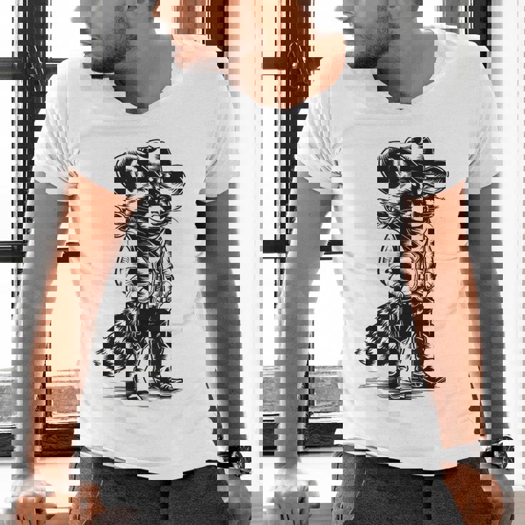 Raccoon Western V-Neck T-Shirt for Men & Women - Cowboy Cowgirl Style