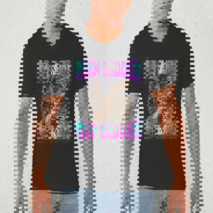 Baddies Get Saddies Raccoon Meme Men's V-Neck T-Shirt | Fun Design