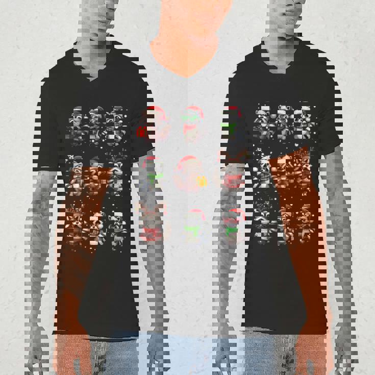 Raccoon Christmas Pajama Men's V-Neck Tee | Festive Lights Fun