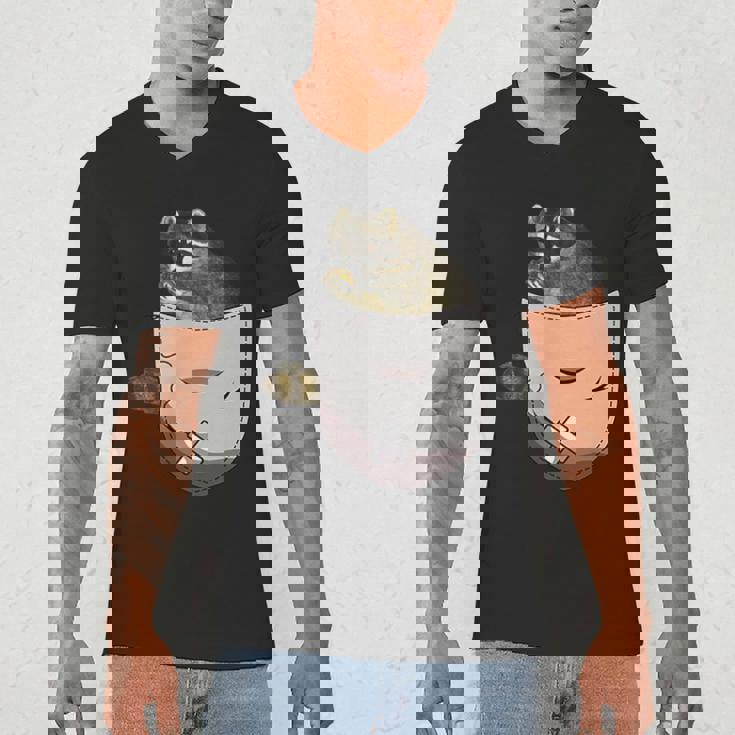 Raccoon Lover V-Neck T-Shirt | Adorable Pocket Design for Men