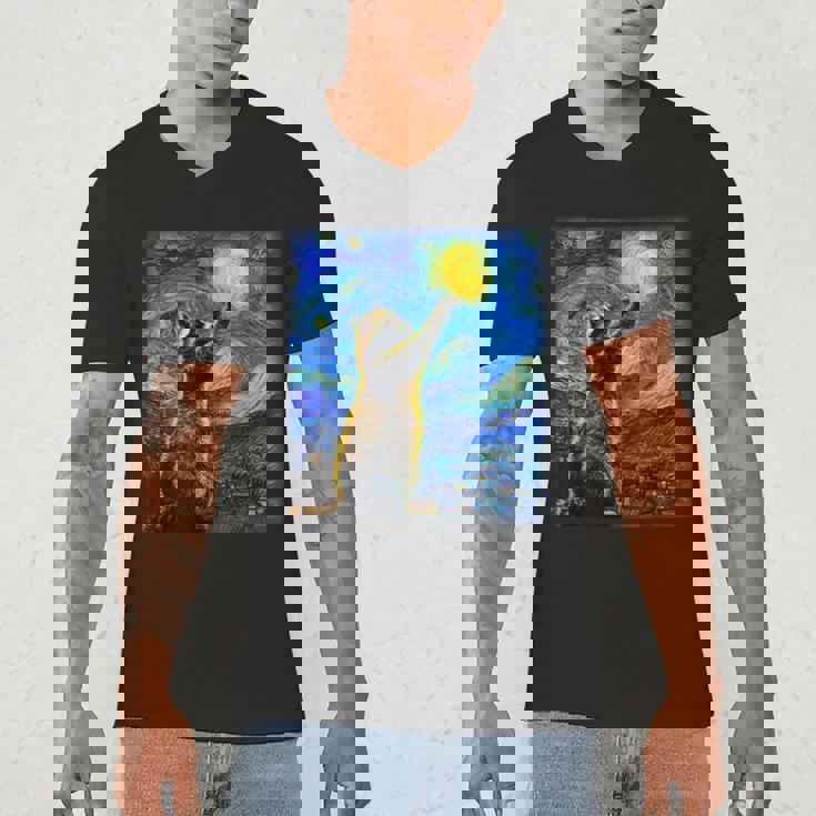 Raccoon Starry Night Van Gogh Men's V-Neck T-Shirt for Art Lovers