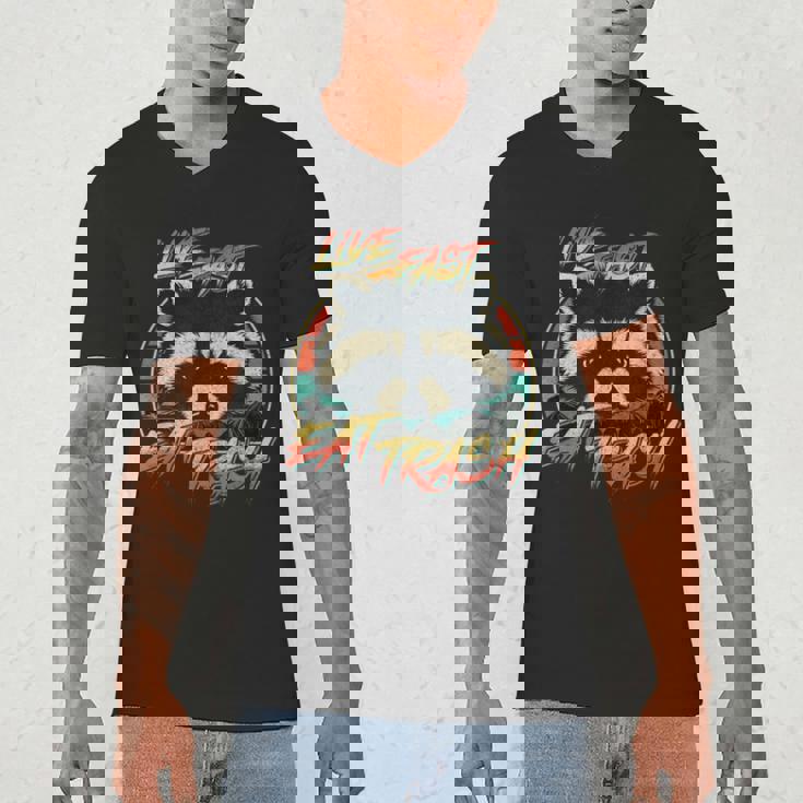 Retro Raccoon Men's V-Neck T-Shirt - Live Fast Eat Trash