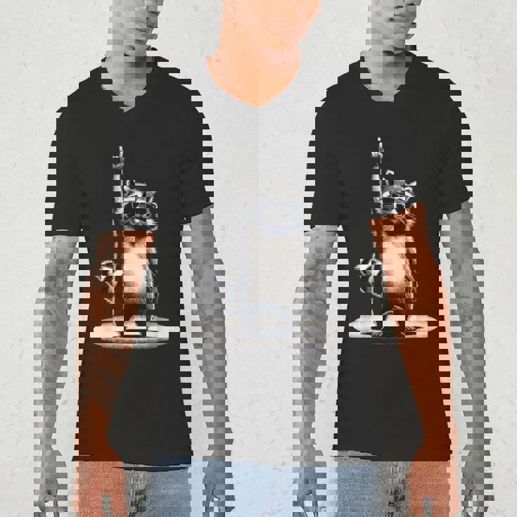Retro Raccoon Rock V-Neck T-Shirt for Music Lovers