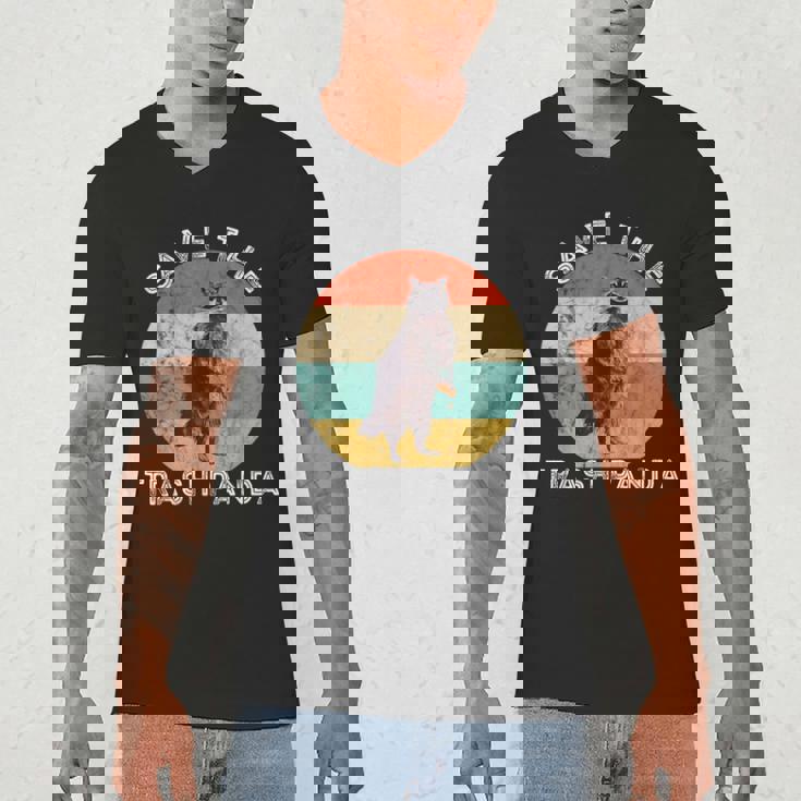 Save The Trash Panda – Retro Raccoon Sunset Men's V-Neck T-Shirt