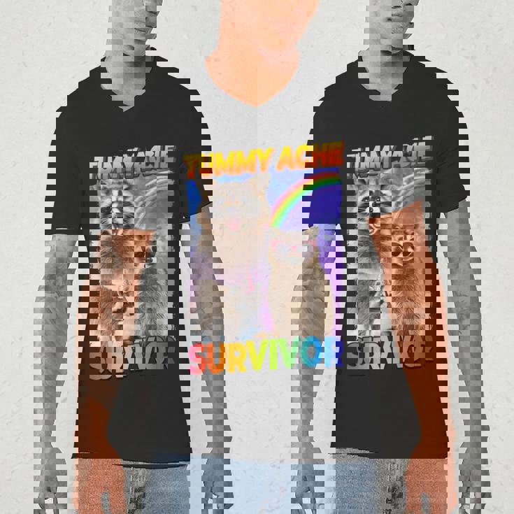 Tummy Ache Survivor V-Neck T-Shirt - Small Men's Raccoon Design
