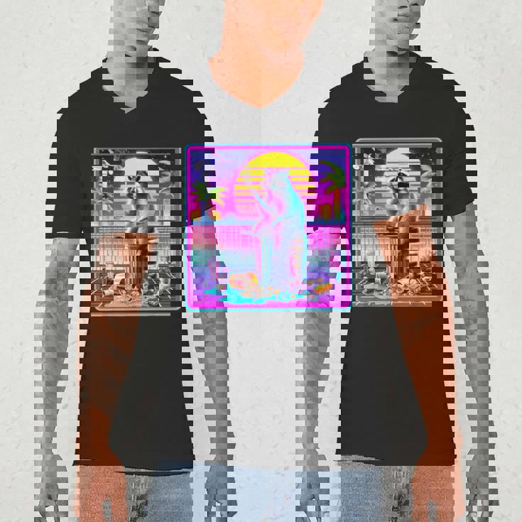 Vaporwave Raccoon Men's V-Neck T-Shirt - Retro Meme Aesthetic