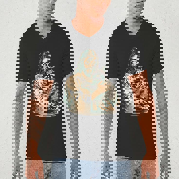 Vintage Distressed Jesus Raccoon Hug Men's V-Neck T-Shirt