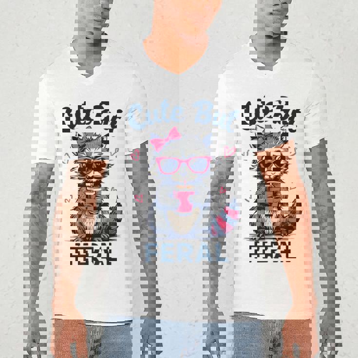 Cute But Feral Raccoon V-Neck T-Shirt for Women & Men - Fun Summer Style
