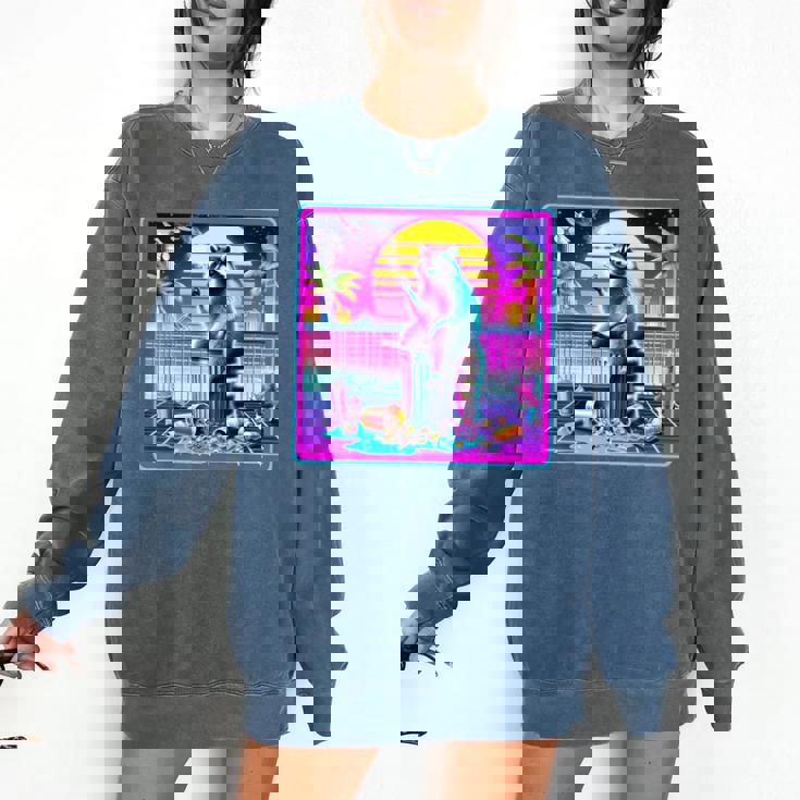 Vaporwave Raccoon Comfort Colors Sweatshirt - Retro Synthwave Style