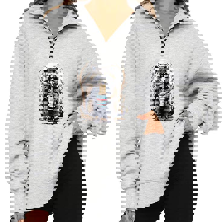 Raccoon Noodle Cup Sweatshirt - Unisex Half Zip Oversized Design
