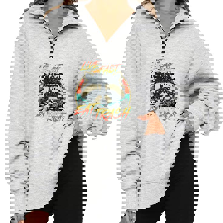 Raccoon Retro Half-Zip Sweatshirt - Live Fast Eat Trash Style