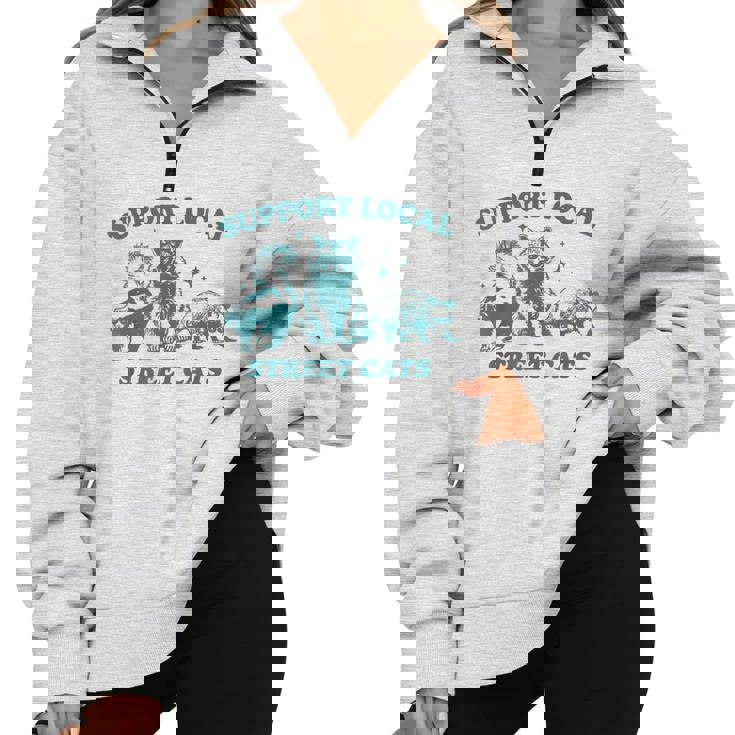 Street Cat Vintage Half Zip Oversized Sweatshirt - Support Local Wildlife