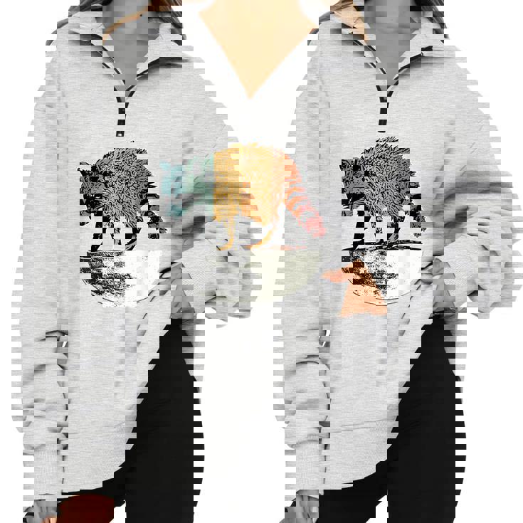 Vintage Raccoon Half Zip Sweatshirt - Retro Moon Design - Oversized Unisex