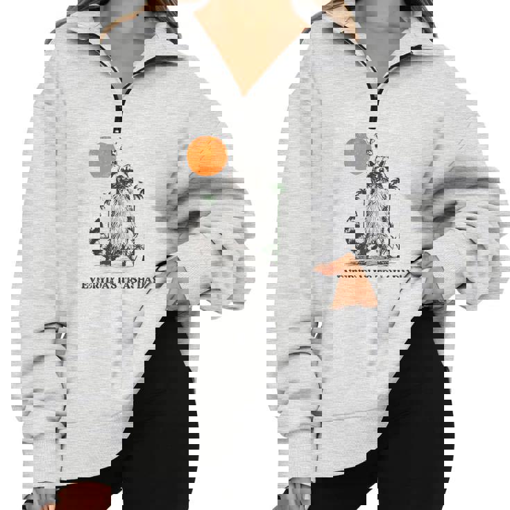 Retro 90s Half Zip Sweatshirt - Oversized Raccoon Trash Panda Design