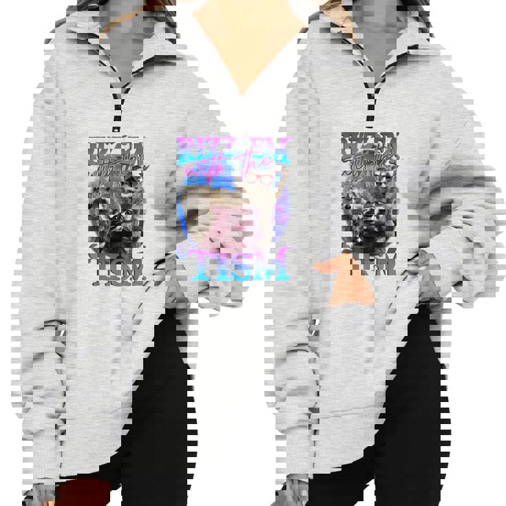 Rizz Em With The Tism Retro Raccoon Meme Half Zip Oversized Sweatshirt Rizz Em With The Tism Retro Raccoon Meme Half Zip Oversized Sweatshirt
