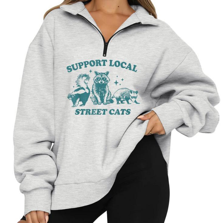 Street Cat Vintage Half Zip Oversized Sweatshirt - Support Local ...