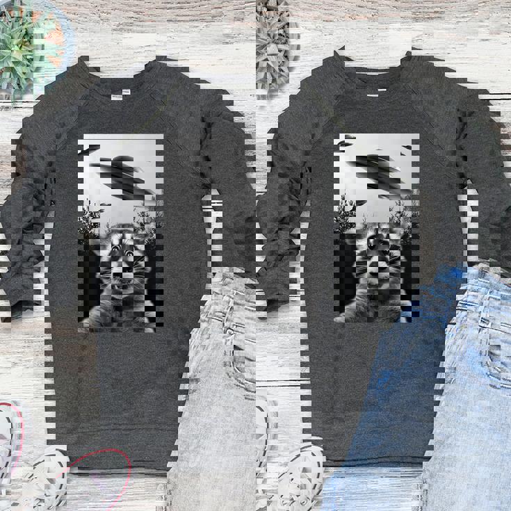 Alien UFO Raccoon Women's Crewneck Raglan Sweatshirt | Quirky Design