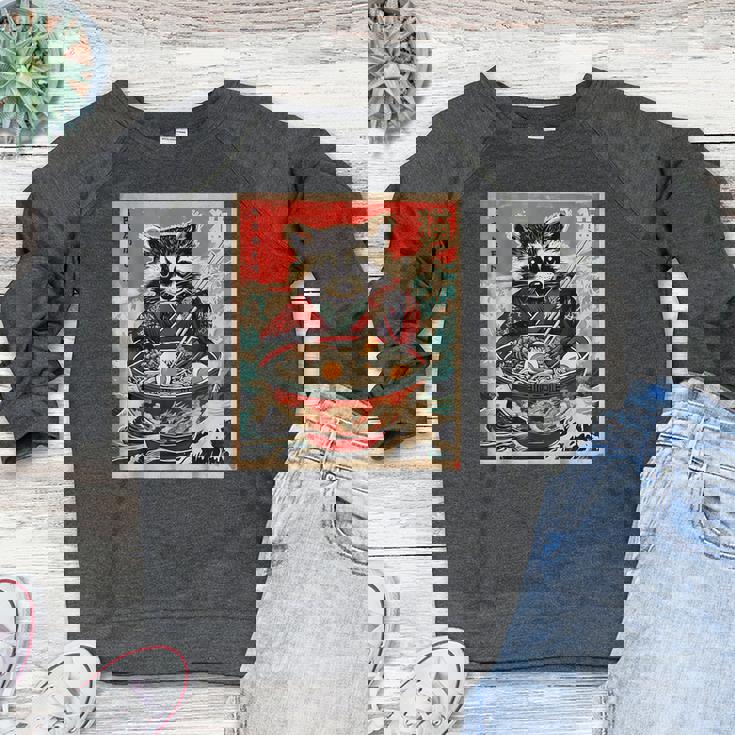 Raccoon Eating Ramen Women's Crewneck Sweatshirt - Anime Style