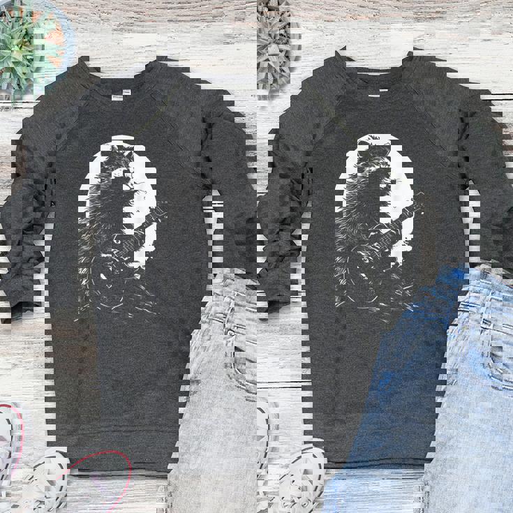 Raccoon Guitarist Women's Crewneck Sweatshirt | Moonlit Music Theme