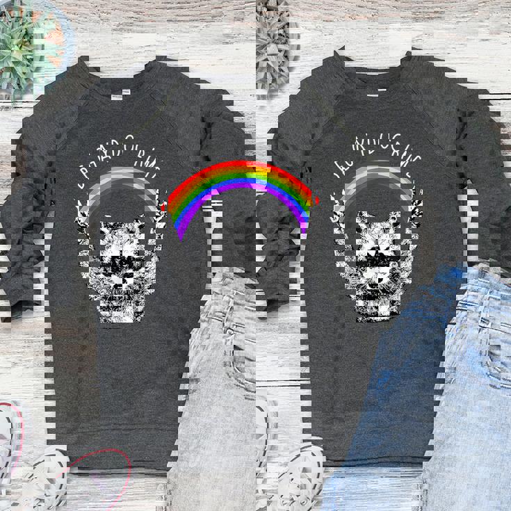 Raccoon LGBTQ Pride Women's Crewneck | Rainbow Raglan Sweatshirt
