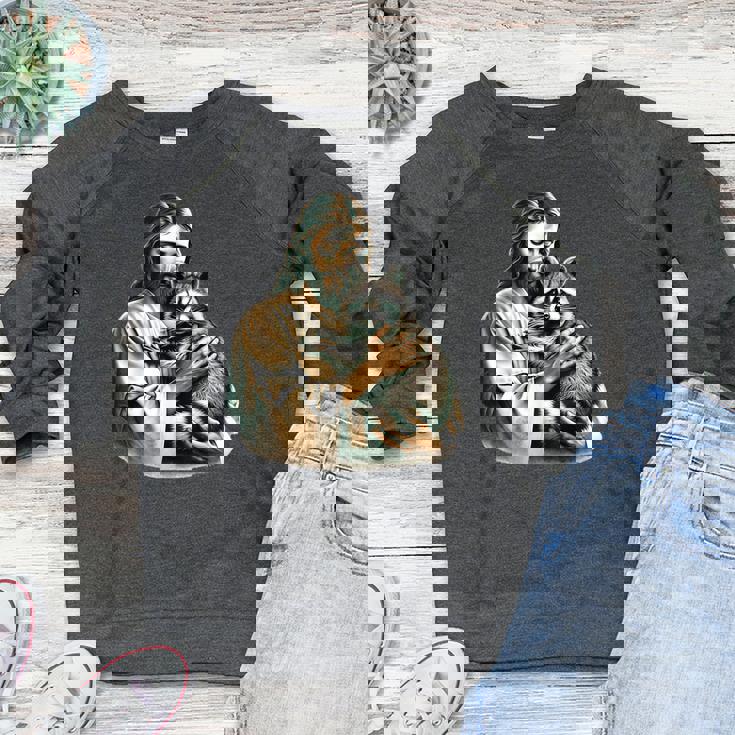 Raccoon Lover Women's Crewneck Sweatshirt - Vintage Jesus Hug Design