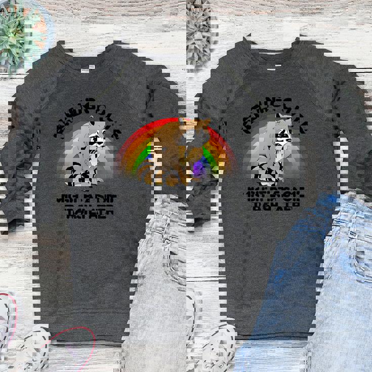 Raccoon Pocket Women's Crewneck Raglan Sweatshirt - Cute & Casual