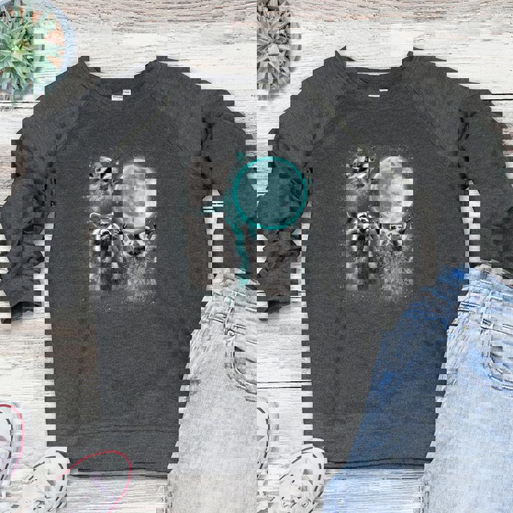 Raccoon Sweatshirt - Whimsical Lunar Trio Women's Crewneck Raglan