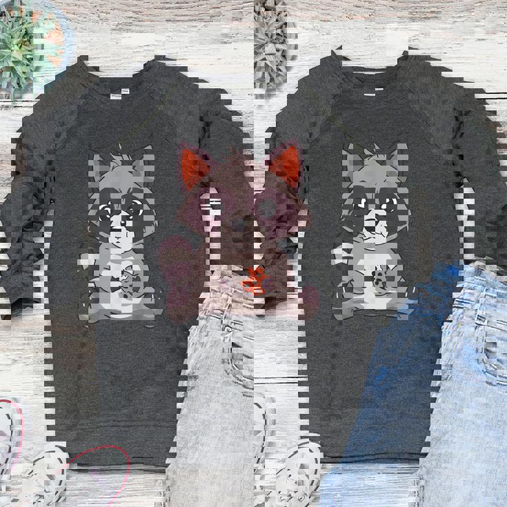Raccoon With Cookie - Women's Raglan Sweatshirt - Cozy Gift