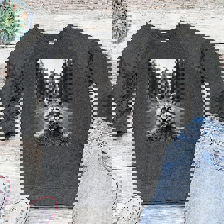 Scared Raccoon Bigfoot Design Women's Crewneck Raglan Sweatshirt