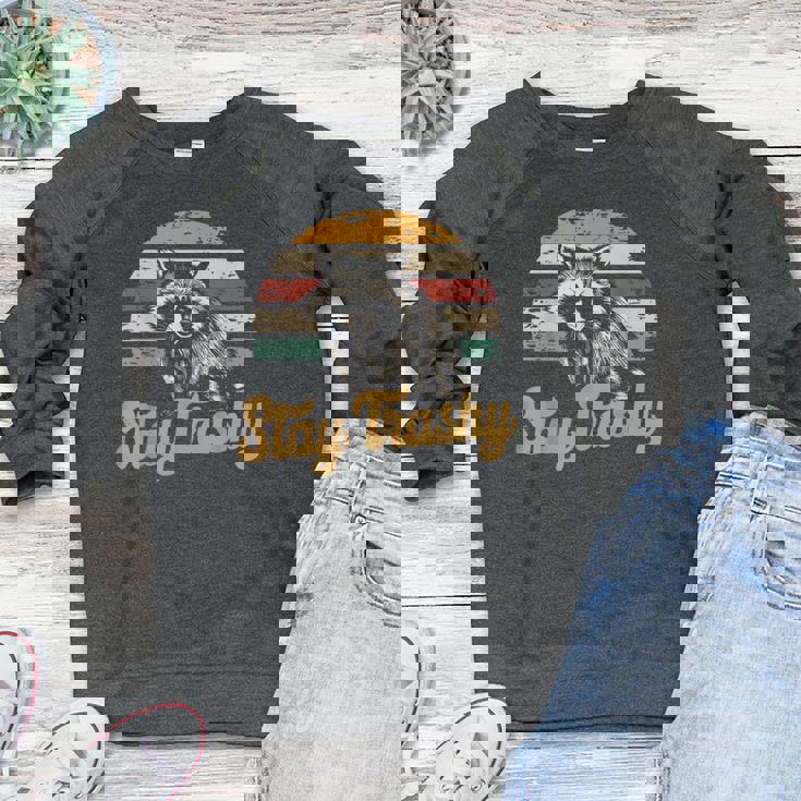 Stay Trashy Meme Women's Raglan Sweatshirt | Cute Opossum & Raccoon