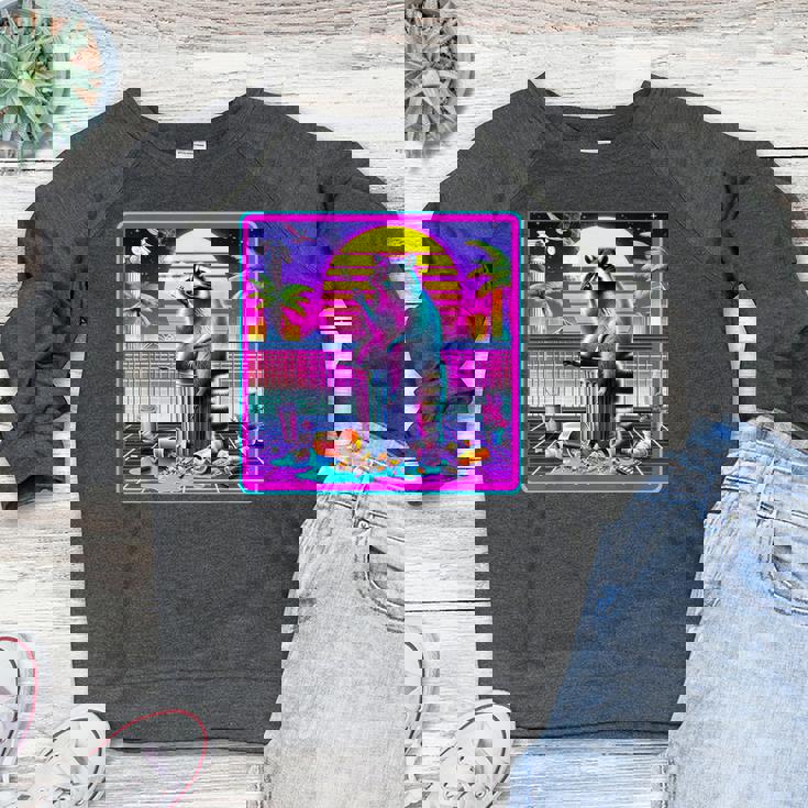 Vaporwave Raccoon Women's Crewneck Raglan Sweatshirt - Retro Meme Style