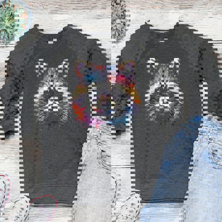 Watercolor Raccoon Sweatshirt - Classic Crewneck Raglan for Women