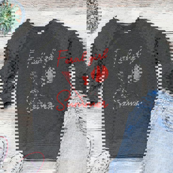 Feral Raccoon Meme Women's Crewneck Sweatshirt - Playful Summer Vibe Feral Raccoon Meme Women's Crewneck Sweatshirt - Playful Summer Vibe