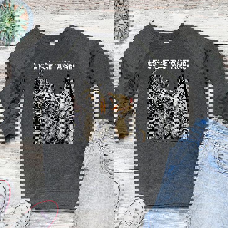 Let's Get Trashed Raccoon And Opossum Drinking Beer Women's Crewneck Raglan Sweatshirt Let's Get Trashed Raccoon And Opossum Drinking Beer Women's Crewneck Raglan Sweatshirt