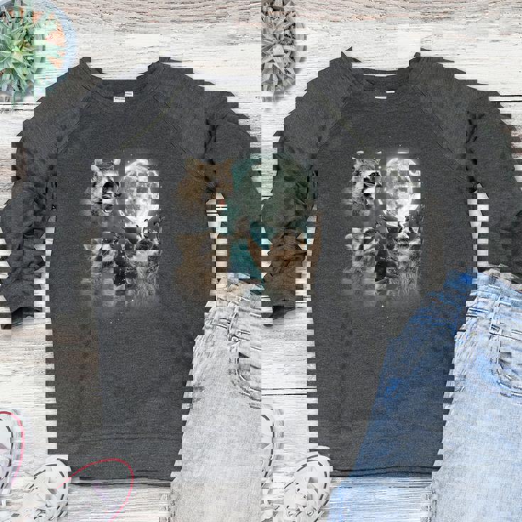 Raccoon 3 Racoons Howling At Moon Weird Cursed Women's Crewneck Raglan Sweatshirt Raccoon 3 Racoons Howling At Moon Weird Cursed Women's Crewneck Raglan Sweatshirt