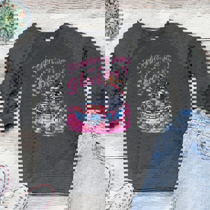 Strawberry Jam Theme Raccoon Women's Raglan Sweatshirt | Fun & Unique Strawberry Jam Theme Raccoon Women's Raglan Sweatshirt | Fun & Unique