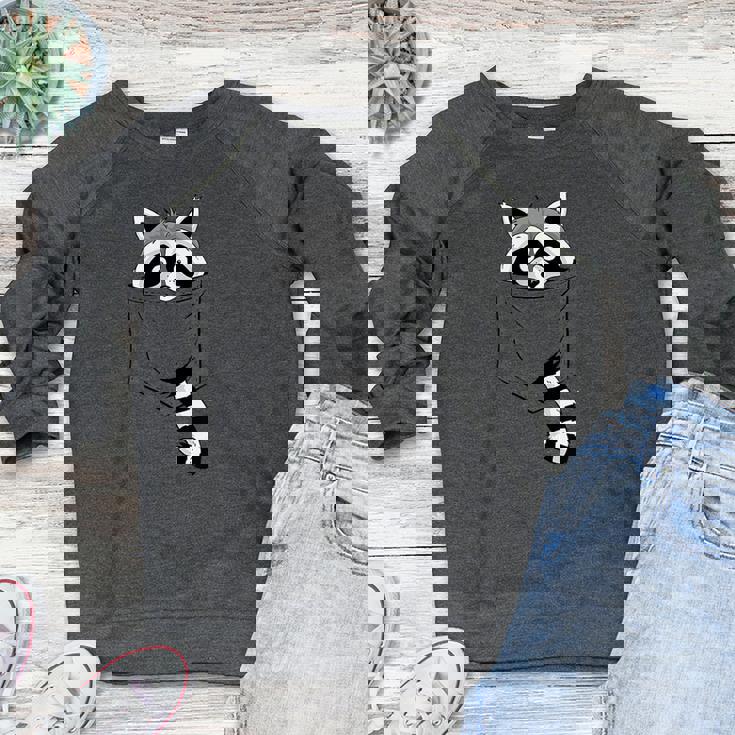 Raccoon Cartoon Sweatshirt - Casual Blue Pocket Design for Women