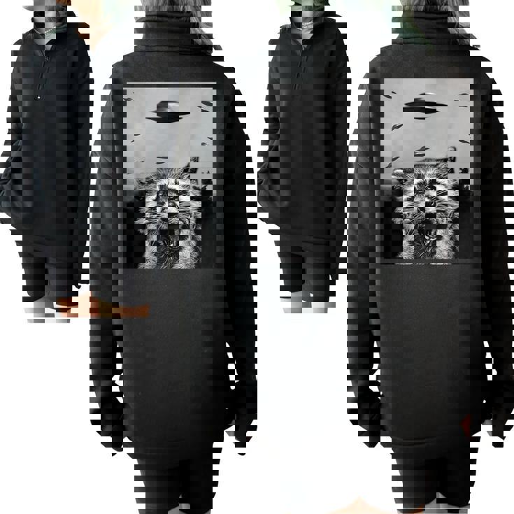 Alien UFO Raccoon Half-Zip Oversized Sweatshirt - Unisex Fun Animal Theme Alien UFO Raccoon Half-Zip Oversized Sweatshirt - Unisex Fun Animal Theme