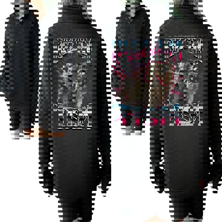 Autism Meme Half Zip Oversized Sweatshirt - Quirky Racoon Design