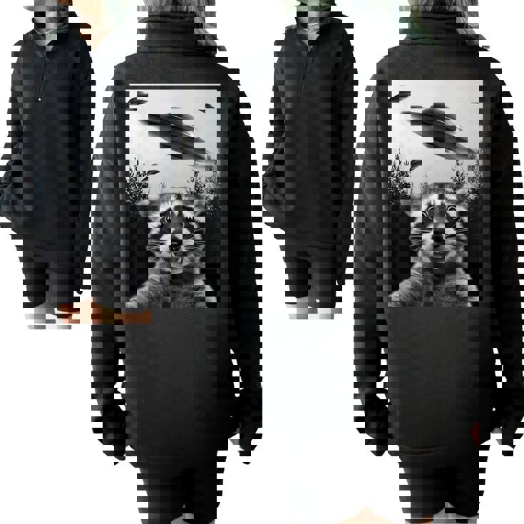 Oversized Half Zip Sweatshirt - Alien UFO Raccoon Theme