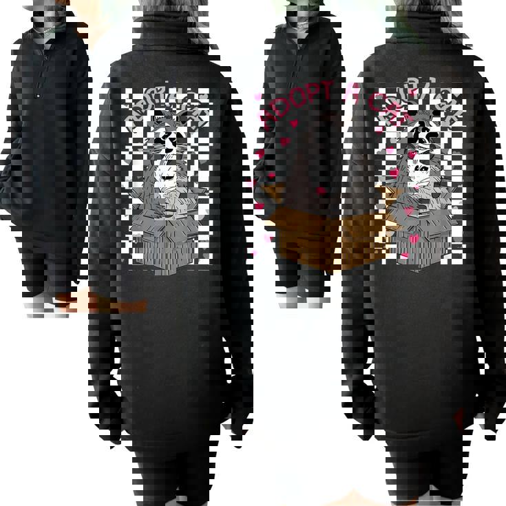 Possum & Raccoon Adopt Cat Team Half-Zip Oversized Sweatshirt