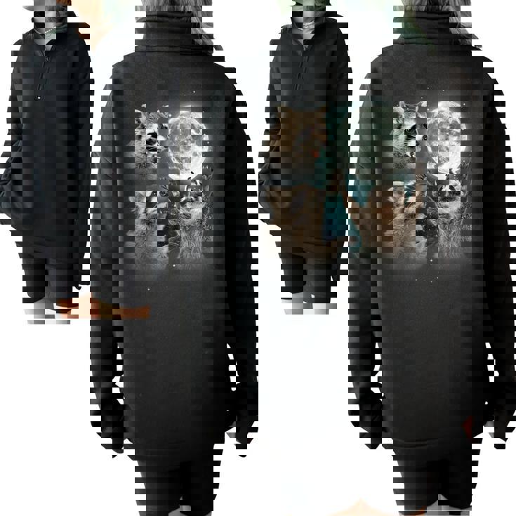 Raccoon 3 Racoons Howling At Moon Weird Cursed Half Zip Oversized Sweatshirt