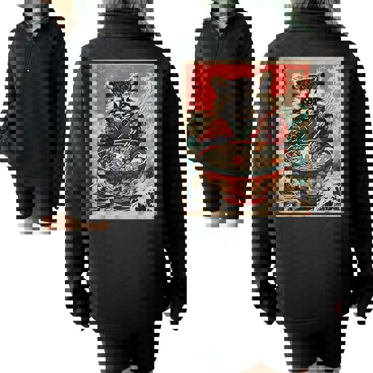 Raccoon Anime Oversized Half Zip Sweatshirt - Japanese Ramen Theme