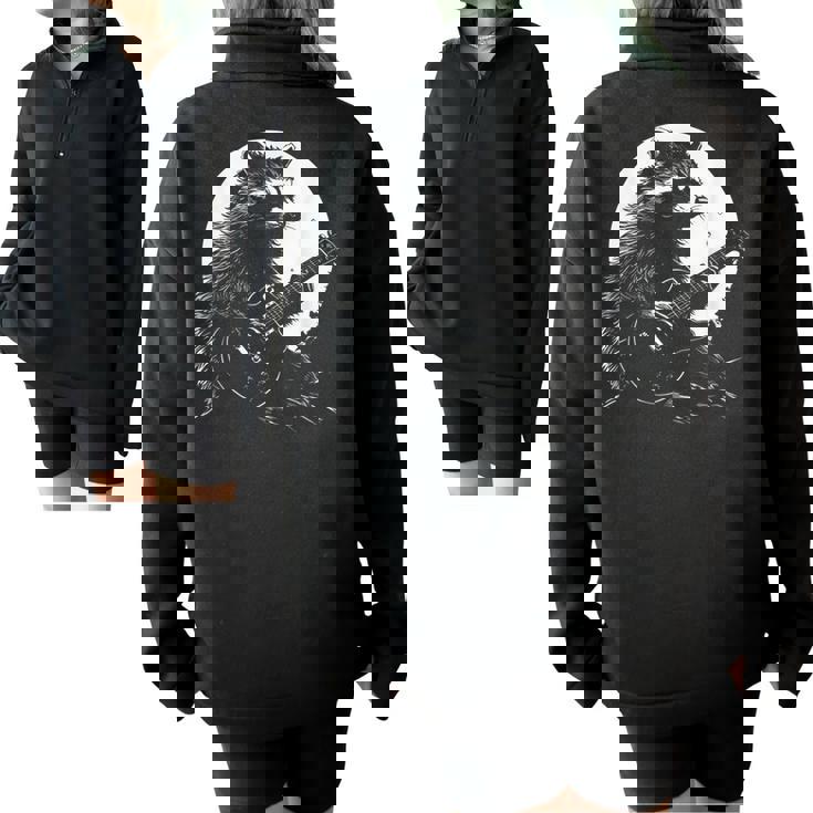 Raccoon Guitarist Half Zip Sweatshirt - Quirky Animal Meme Style