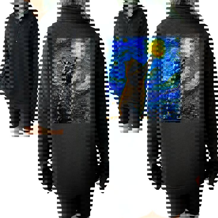Raccoon Lover Half Zip Oversized Sweatshirt - Van Gogh Starry Night Theme