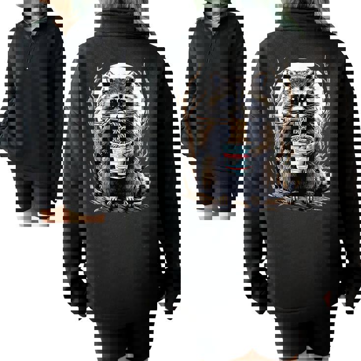 Raccoon Noodle Cup Unisex Half-Zip Oversized Sweatshirt - Fun Design