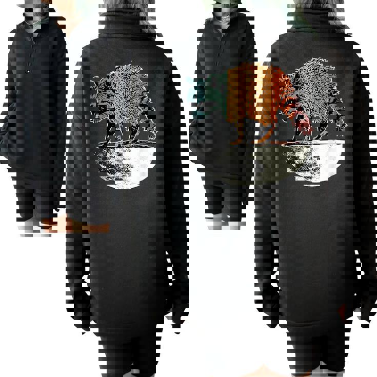 Retro Trashpanda On The Half Moon Vintage Raccoon Half Zip Oversized Sweatshirt
