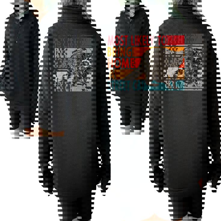 Street Cat Lovers Sweatshirt - Oversized Half-Zip Raccoon Theme